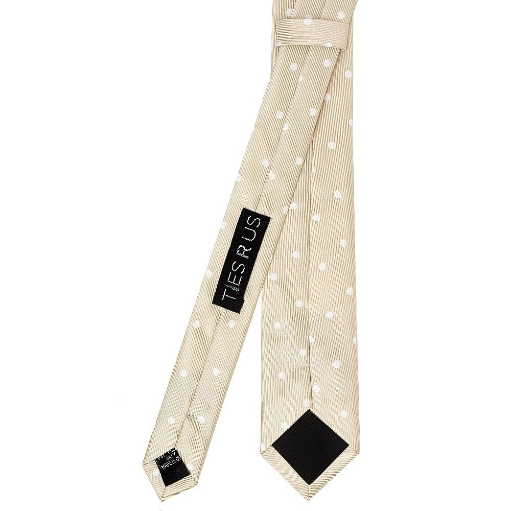 Champagne Large White Spot Skinny Mens Tie And Pocket Square Set 4