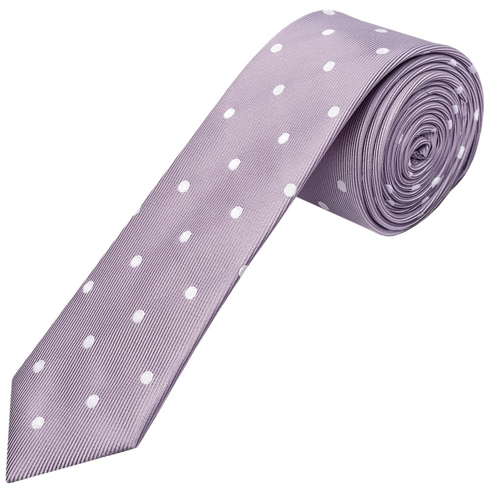 Light Mauve Large White Spot Skinny Mens Tie 1
