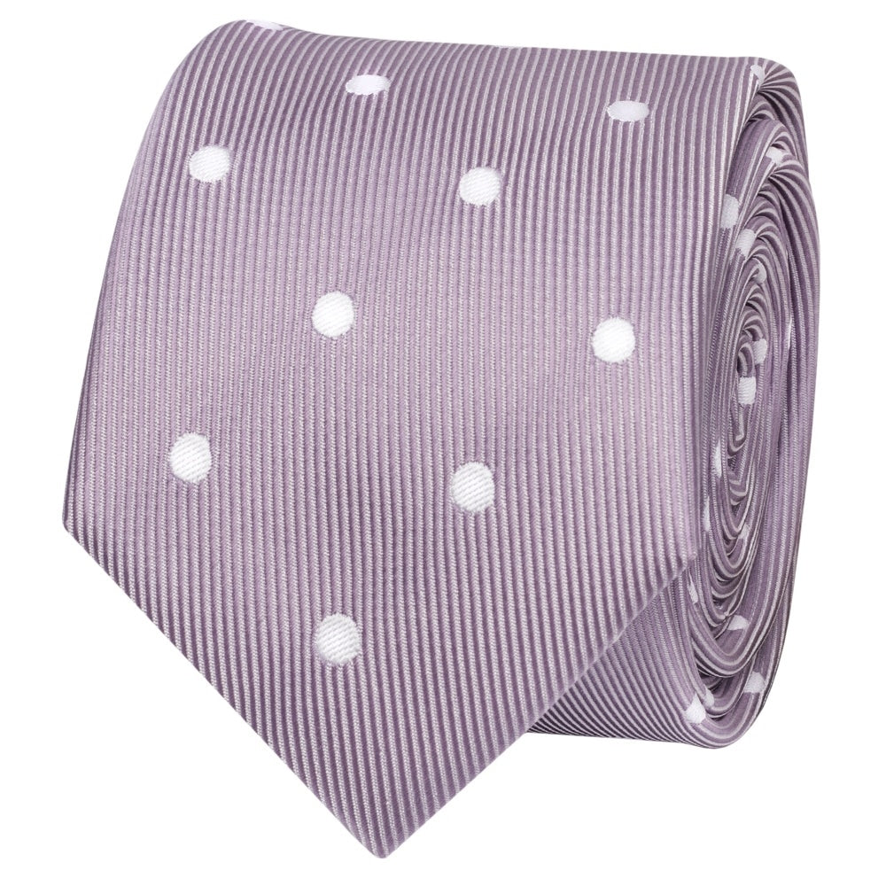 Light Mauve Large White Spot Skinny Mens Tie 2