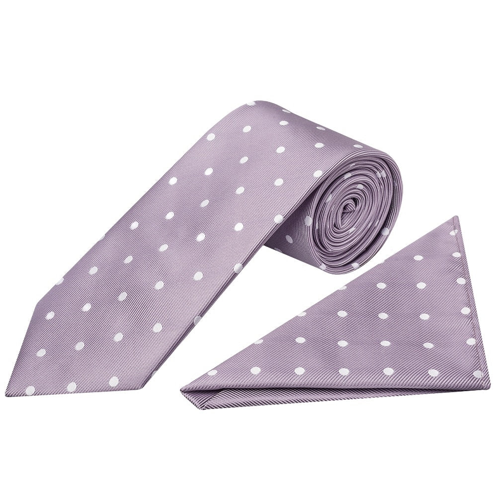 Light Mauve Large White Spot Classic Mens Tie And Pocket Square Set 1