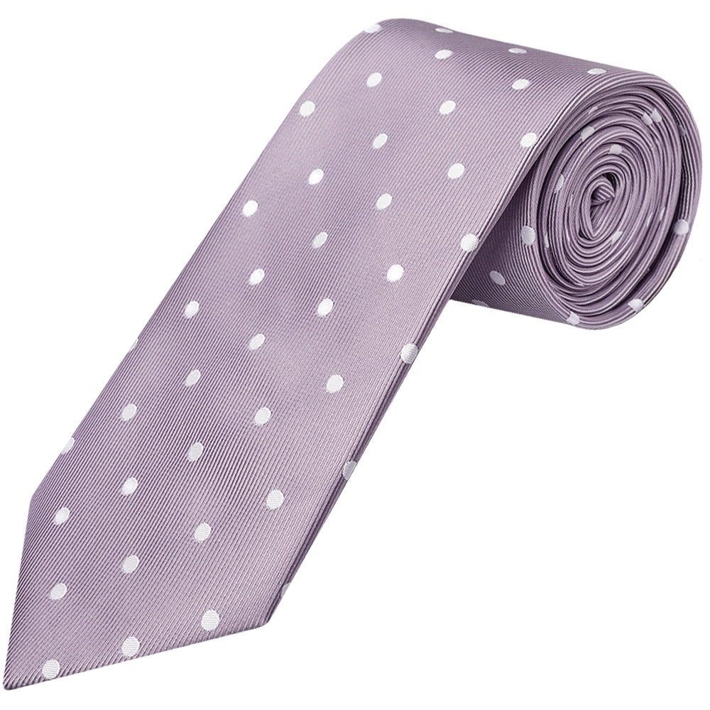 Light Mauve Large White Spot Classic Mens Tie And Pocket Square Set 2