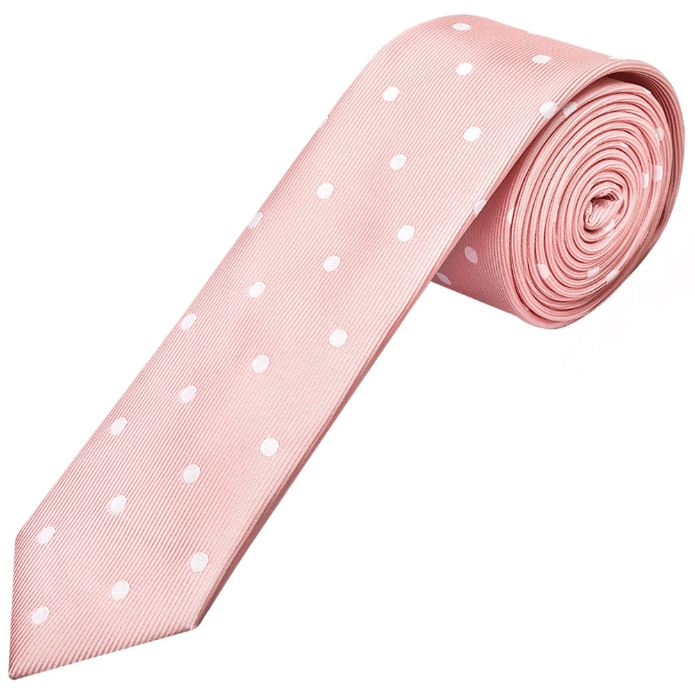 Pink Large White Spot Skinny Mens Tie 1