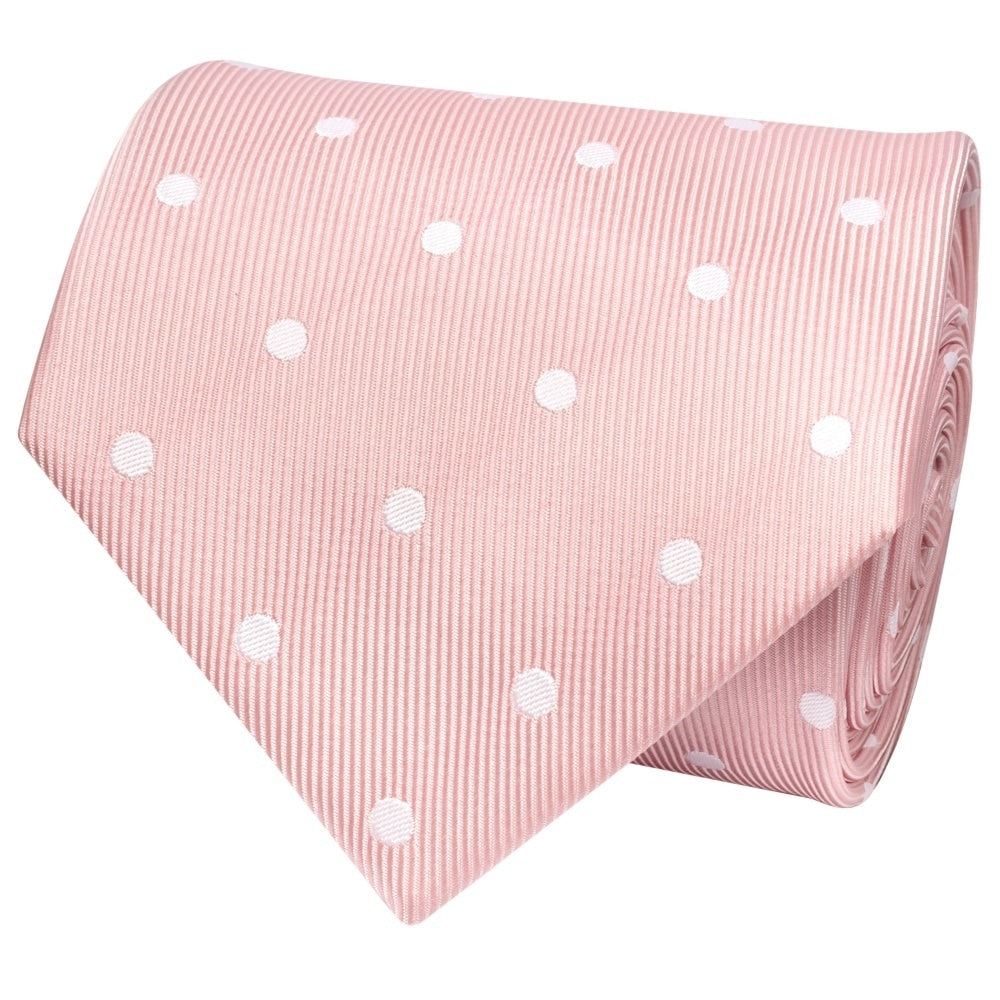 Pink Large White Spot Classic Mens Tie And Pocket Square Set 3