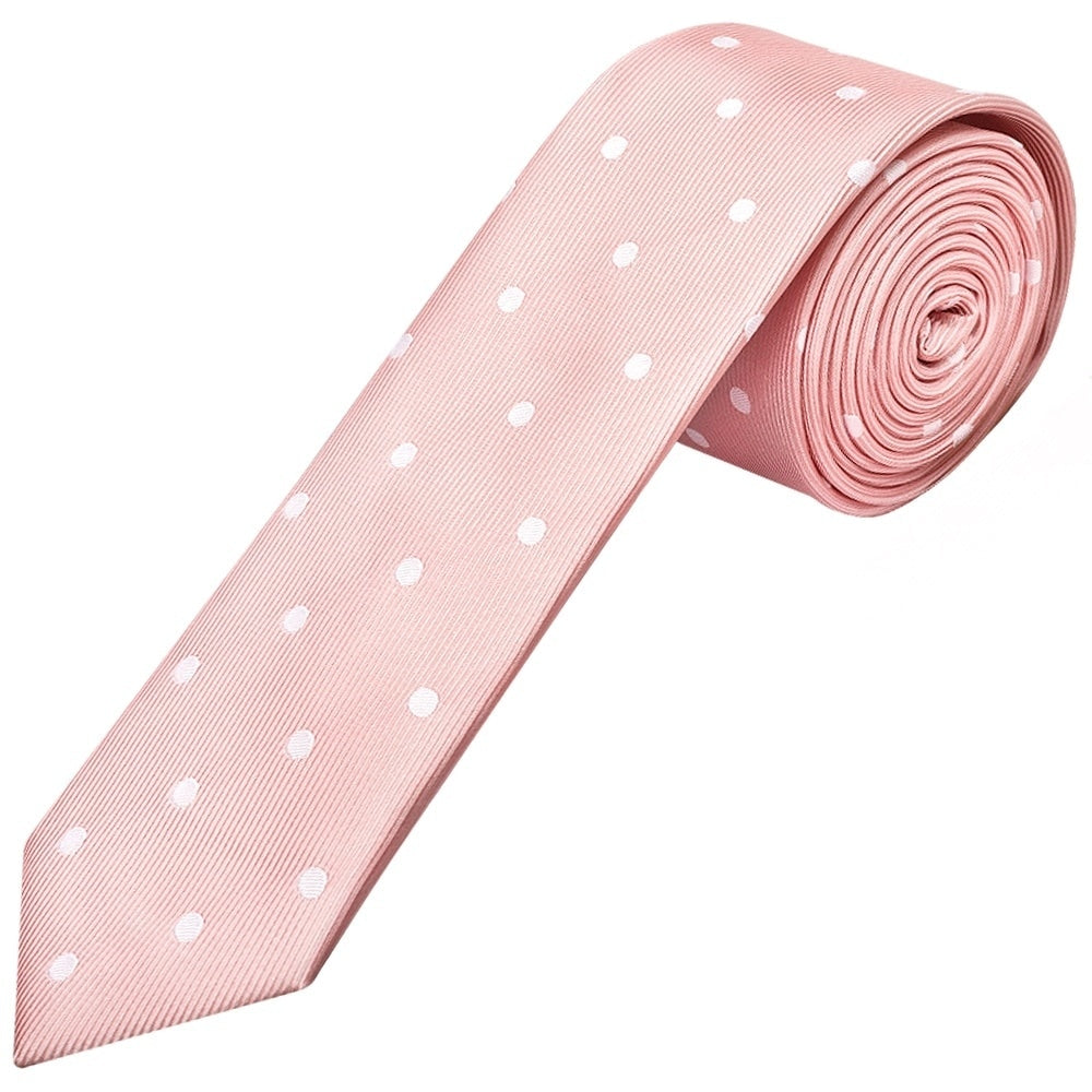 Pink Large White Spot Skinny Mens Tie And Pocket Square Set 2