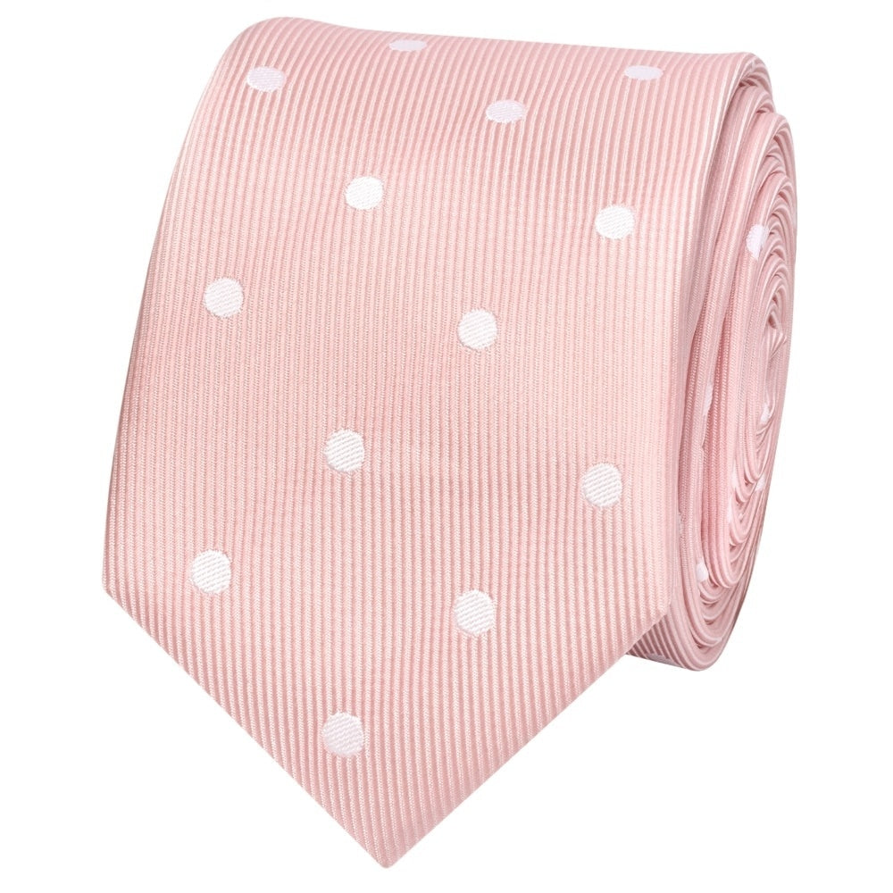 Pink Large White Spot Skinny Mens Tie And Pocket Square Set 3