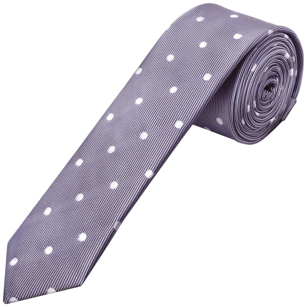 Mauve Large White Spot Skinny Mens Tie And Pocket Square Set 2