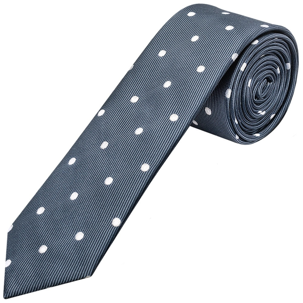 Navy Large White Spot Skinny Mens Tie 1