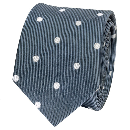 Navy Large White Spot Skinny Mens Tie 2