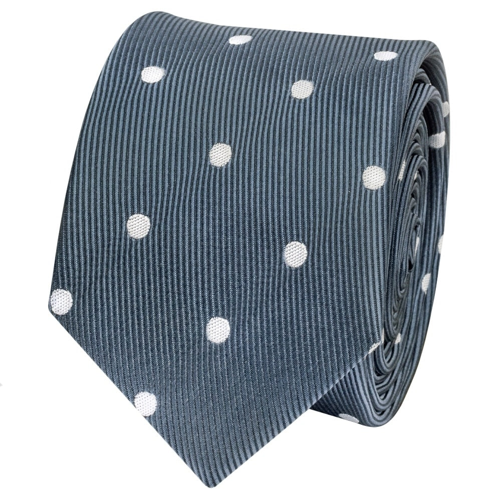 Navy Large White Spot Skinny Mens Tie And Pocket Square Set 3