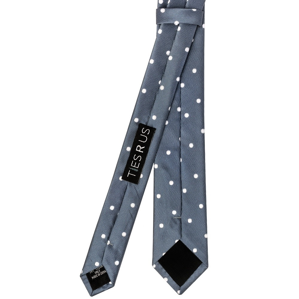 Navy Large White Spot Skinny Mens Tie And Pocket Square Set 4