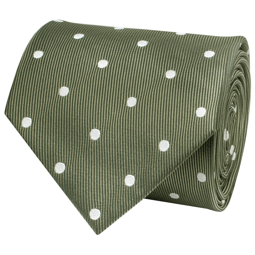 Olive Large White Spot Classic Mens Tie And Pocket Square Set 3