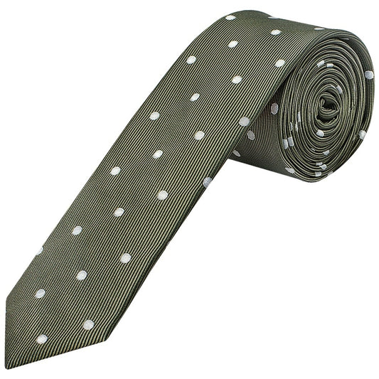 Olive Large White Spot Skinny Mens Tie And Pocket Square Set 2