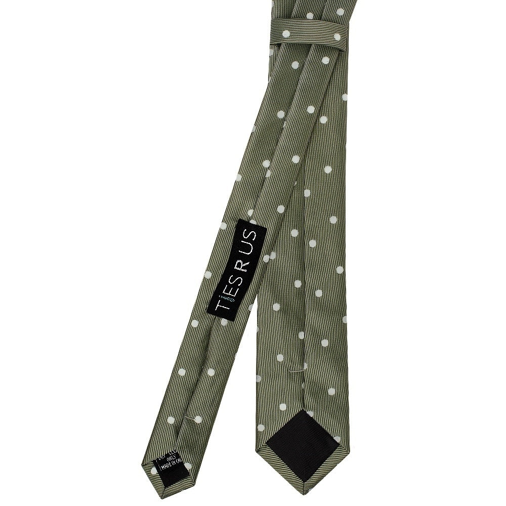 Olive Large White Spot Skinny Mens Tie And Pocket Square Set 4