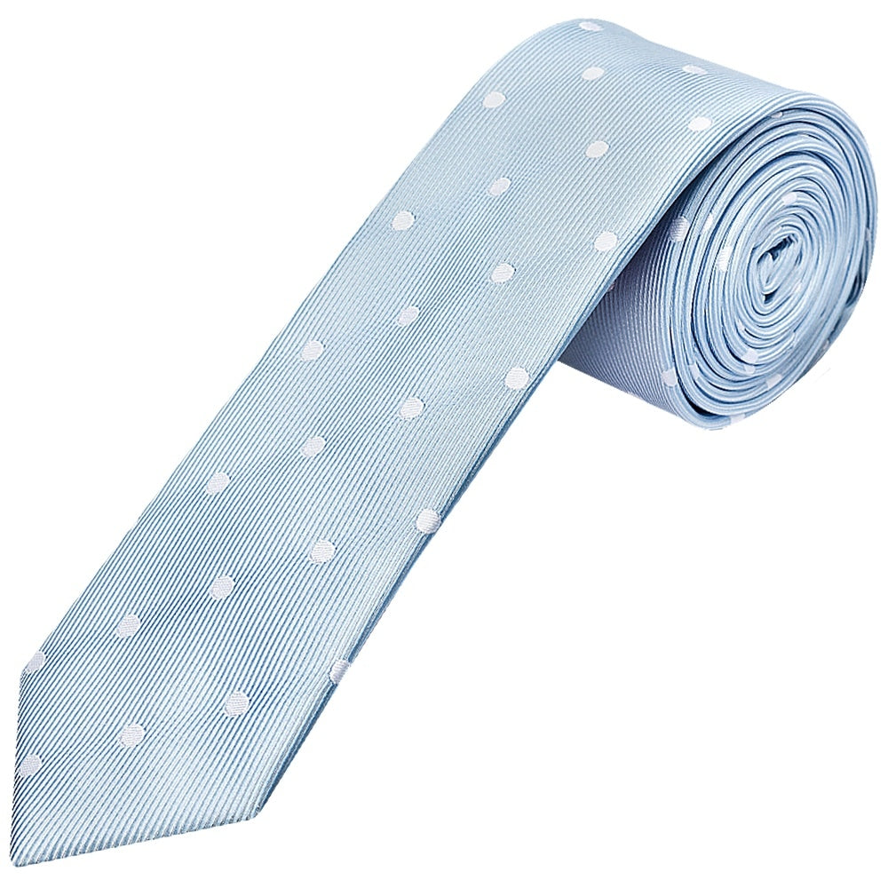 Light Blue Large White Spot Skinny Mens Tie 1