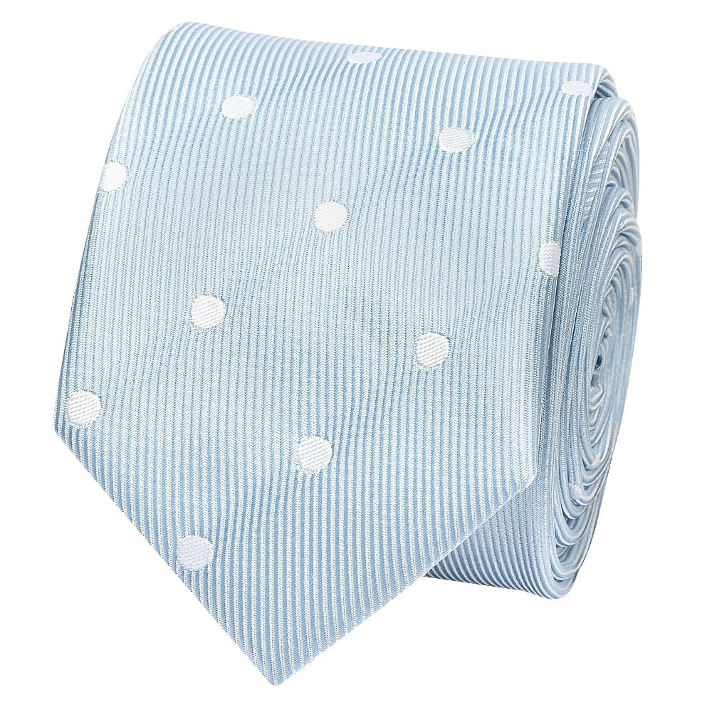 Light Blue Large White Spot Skinny Mens Tie 2