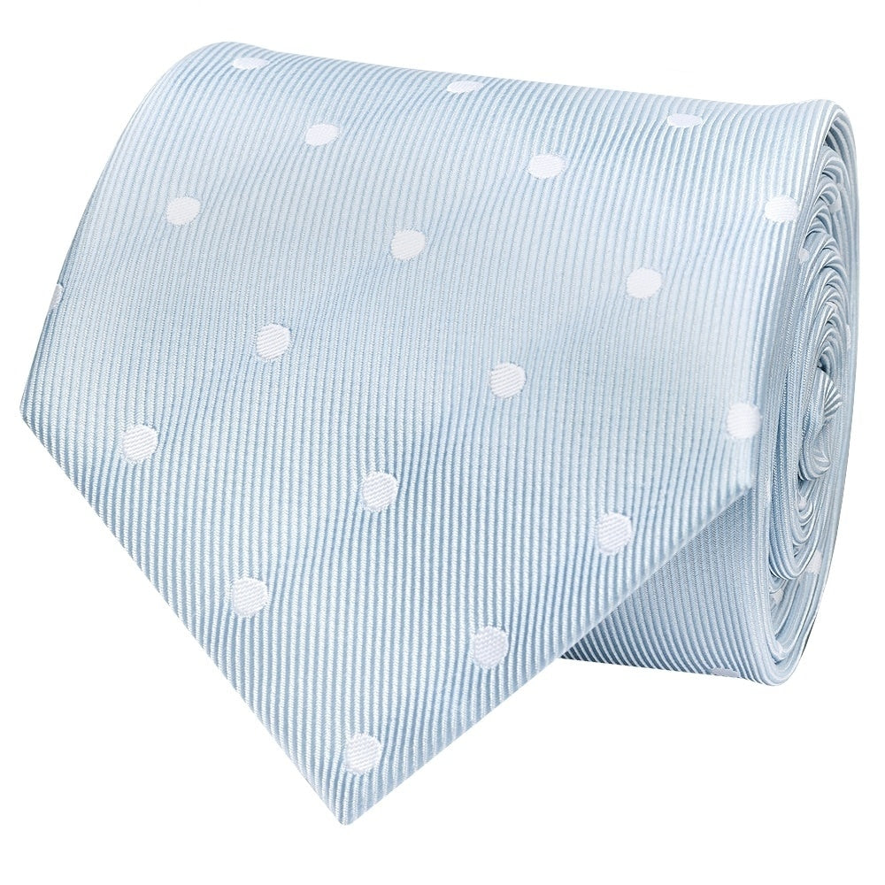 Light Blue Large White Spot Classic Mens Tie And Pocket Square Set 3