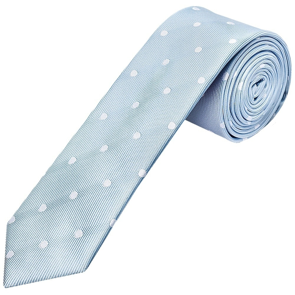 Light Blue Large White Spot Skinny Mens Tie And Pocket Square Set 2