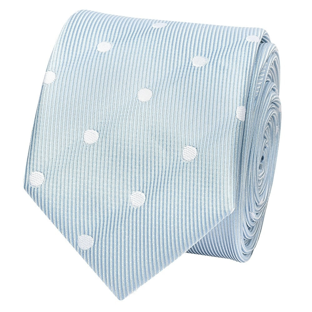 Light Blue Large White Spot Skinny Mens Tie And Pocket Square Set 3
