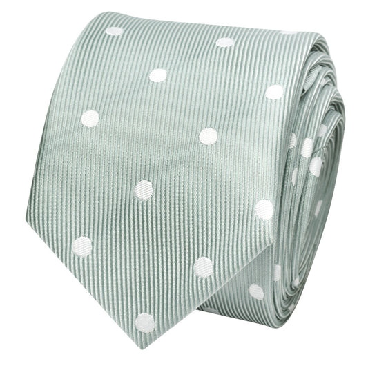 Light Green Large White Spot Skinny Mens Tie 2