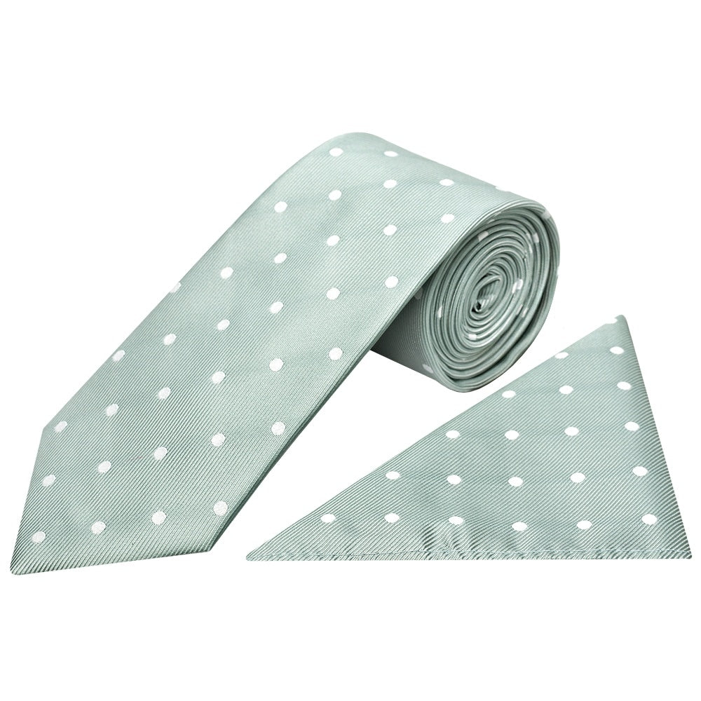 Light Green Large White Spot Classic Mens Tie And Pocket Square Set 1