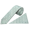 Light Green Large White Spot Skinny Men's Tie and Pocket Square Set