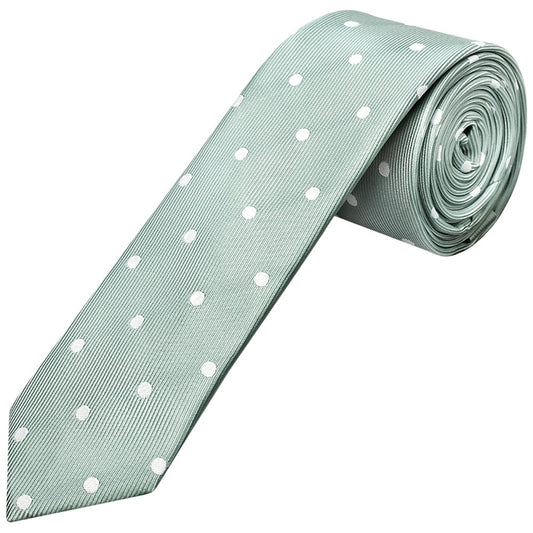 Light Green Large White Spot Skinny Mens Tie And Pocket Square Set 2