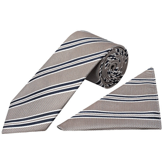Silver Twin Stripe Classic Mens Tie And Pocket Square Set 1