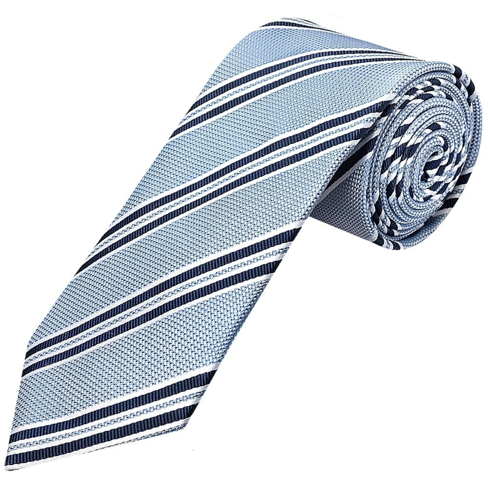 Blue Twin Stripe Classic Mens Tie And Pocket Square Set 2