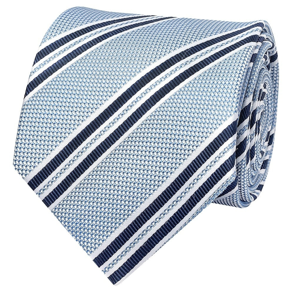 Blue Twin Stripe Classic Mens Tie And Pocket Square Set 3