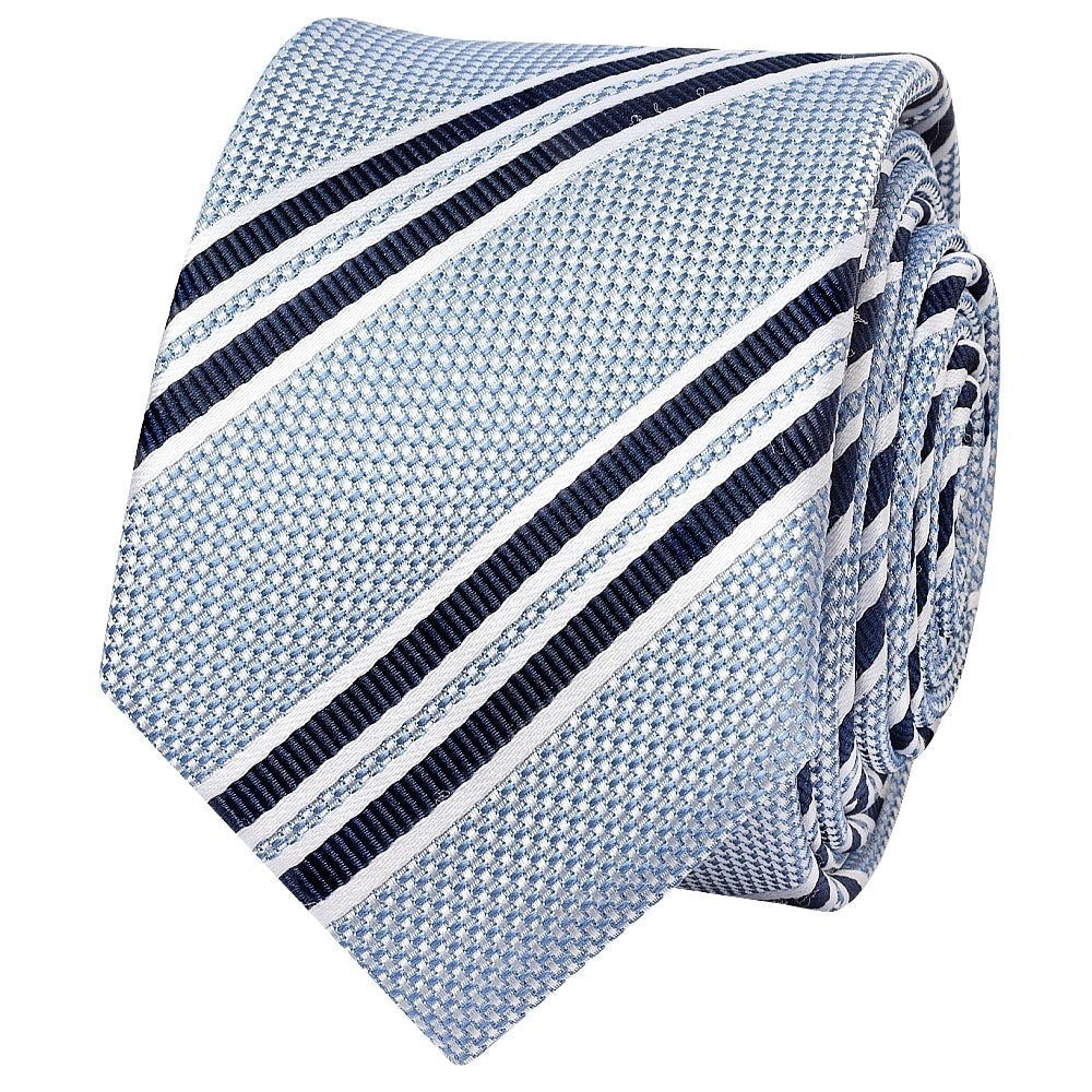 Blue Twin Stripe Skinny Mens Tie And Pocket Square Set 3