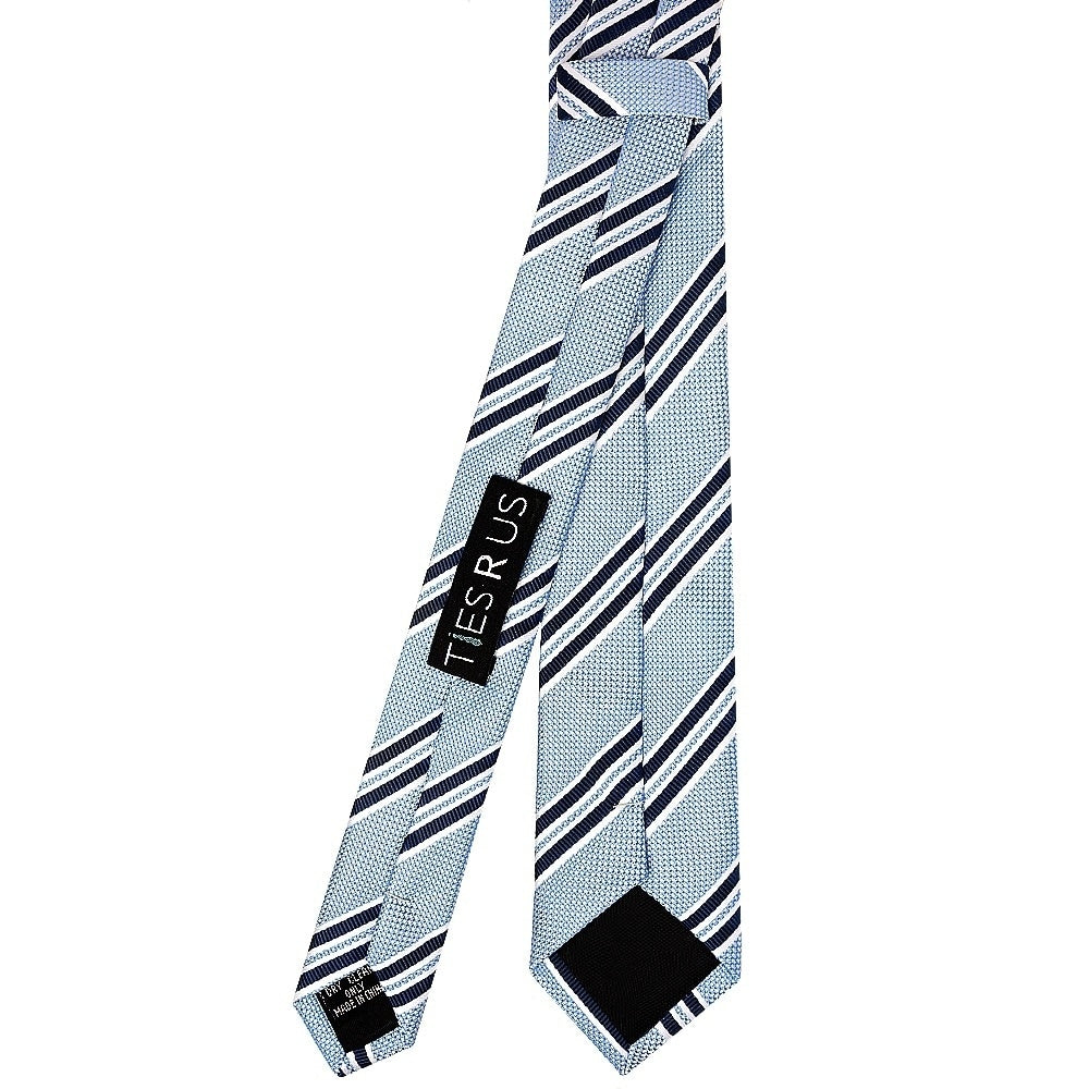 Blue Twin Stripe Skinny Mens Tie And Pocket Square Set 4