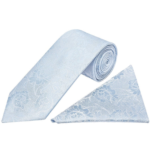 Blue Flower Classic Mens Tie And Pocket Square Set 1