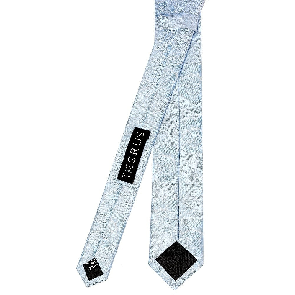 Blue Flower Skinny Mens Tie And Pocket Square Set 4