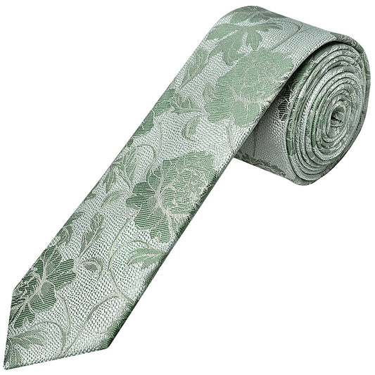 Green Flower Skinny Mens Tie 1
