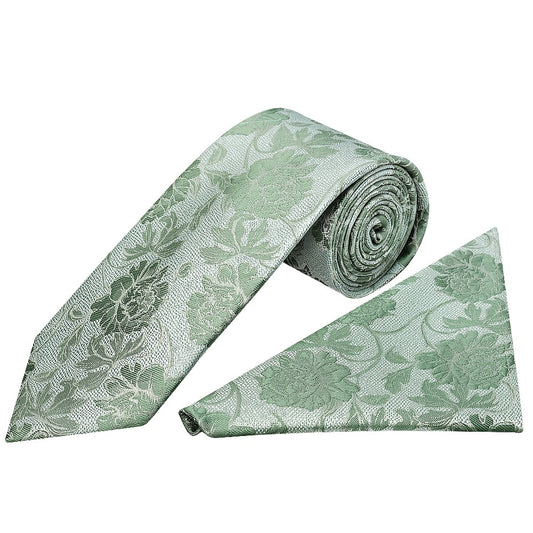 Green Flower Classic Mens Tie and Pocket Square Set