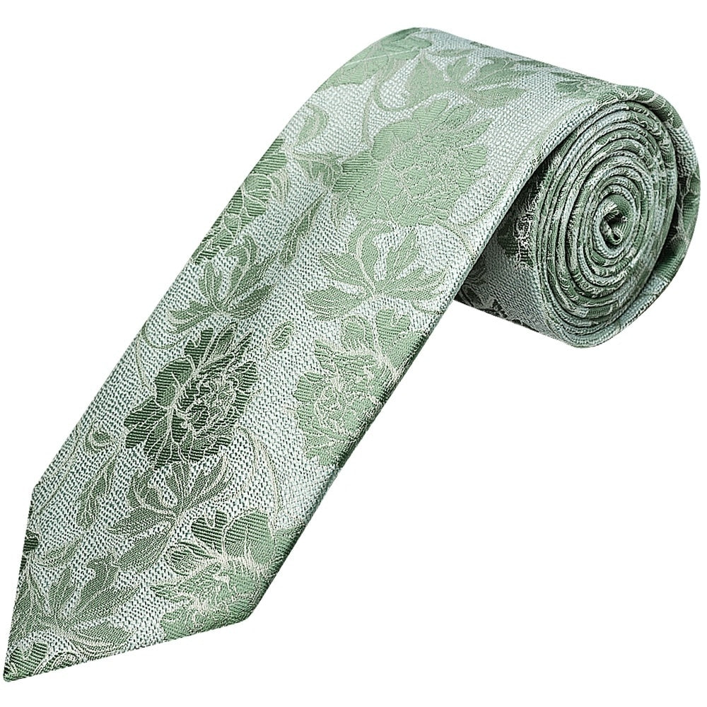 Green Flower Classic Mens Tie And Pocket Square Set 2