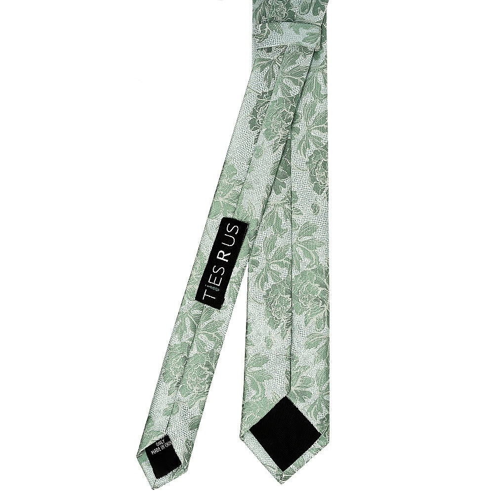 Green Flower Skinny Mens Tie And Pocket Square Set 4