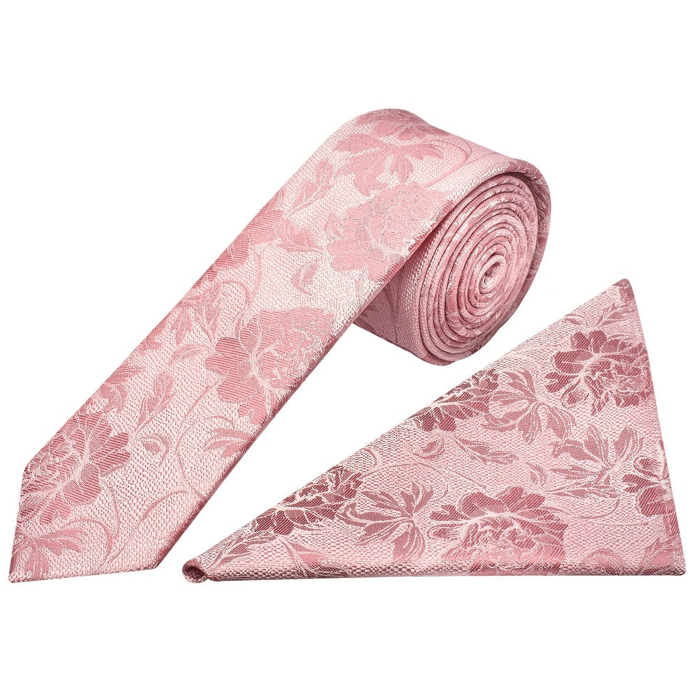 Rose Flower Skinny Mens Tie And Pocket Square Set 1