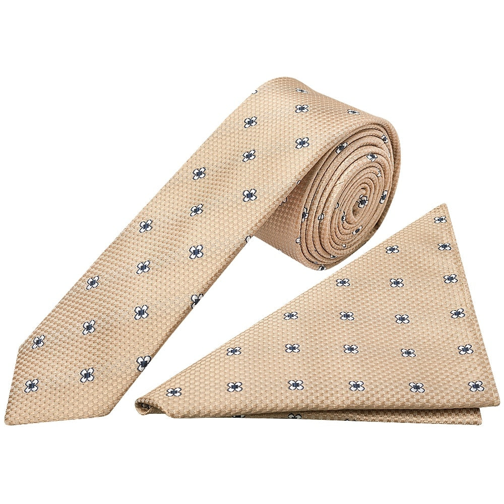 Gold Petal Skinny Mens Tie And Pocket Square Set 1
