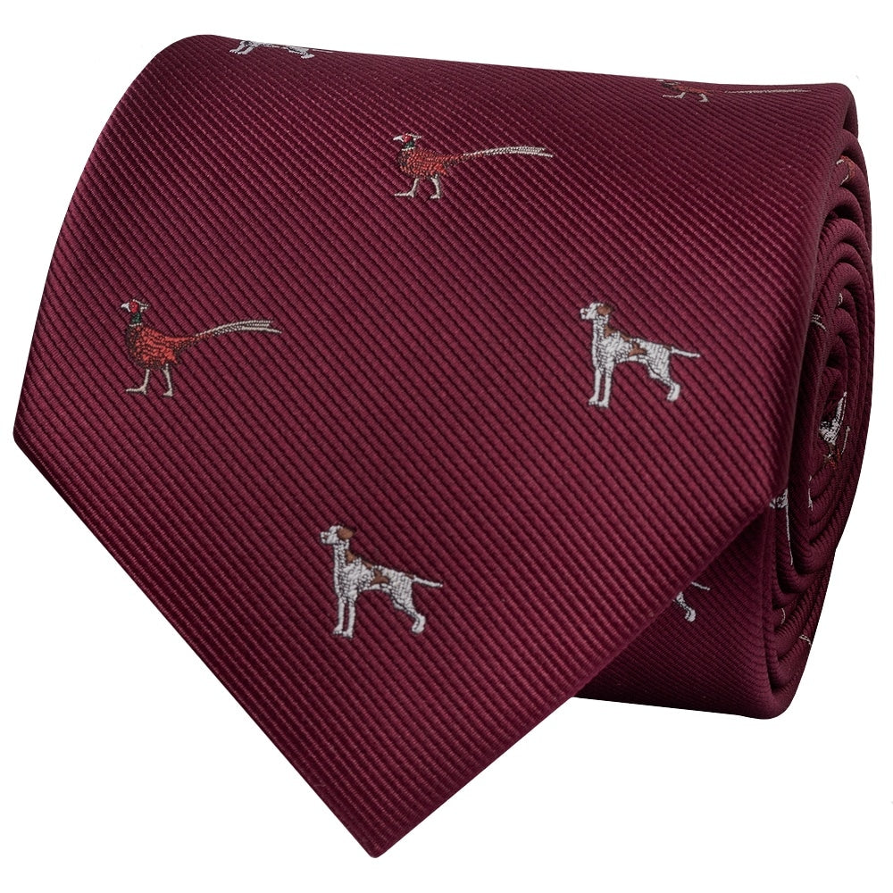 Burgundy Dog And Pheasant Classic Mens Tie 2