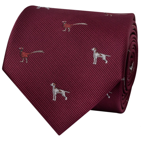 Burgundy Dog And Pheasant Classic Mens Tie 2