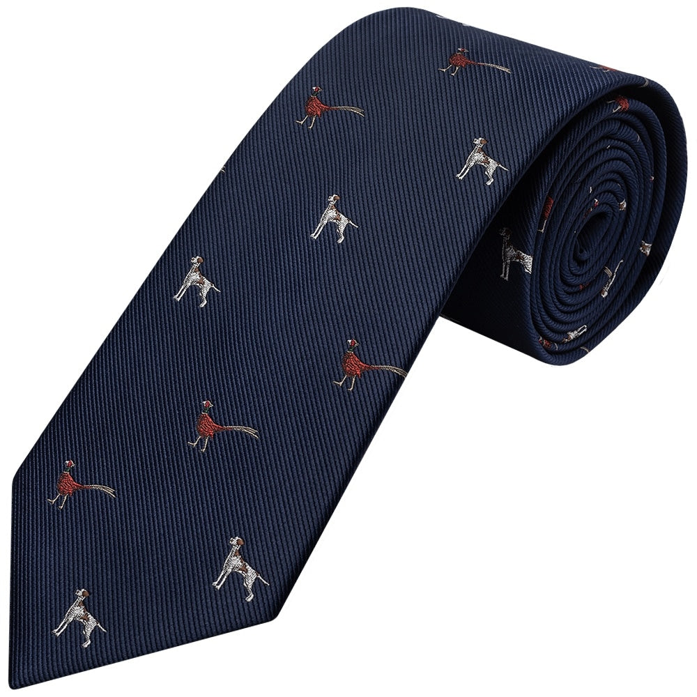 Navy Dog And Pheasant Classic Mens Tie 1