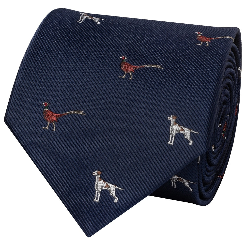 Navy Dog And Pheasant Classic Mens Tie 2