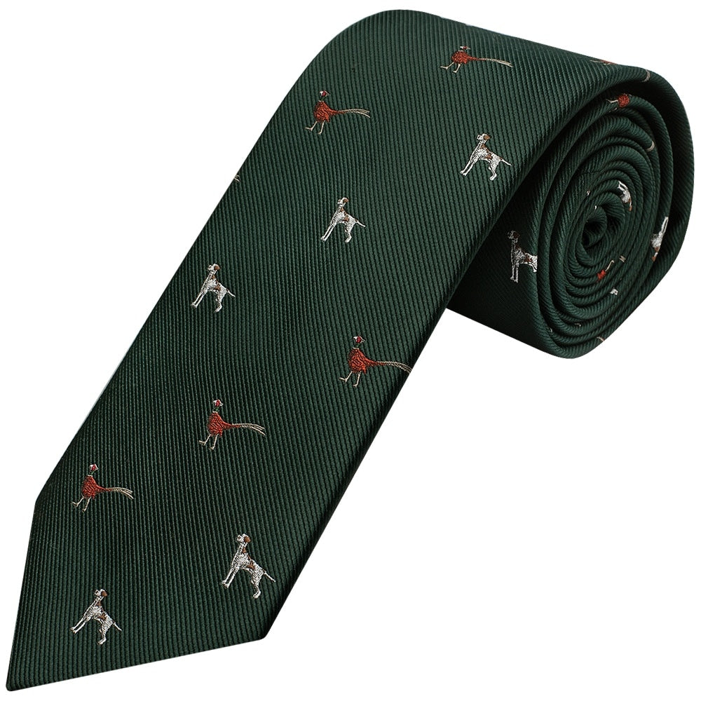 Bottle Green Dog And Pheasant Classic Mens Tie 1