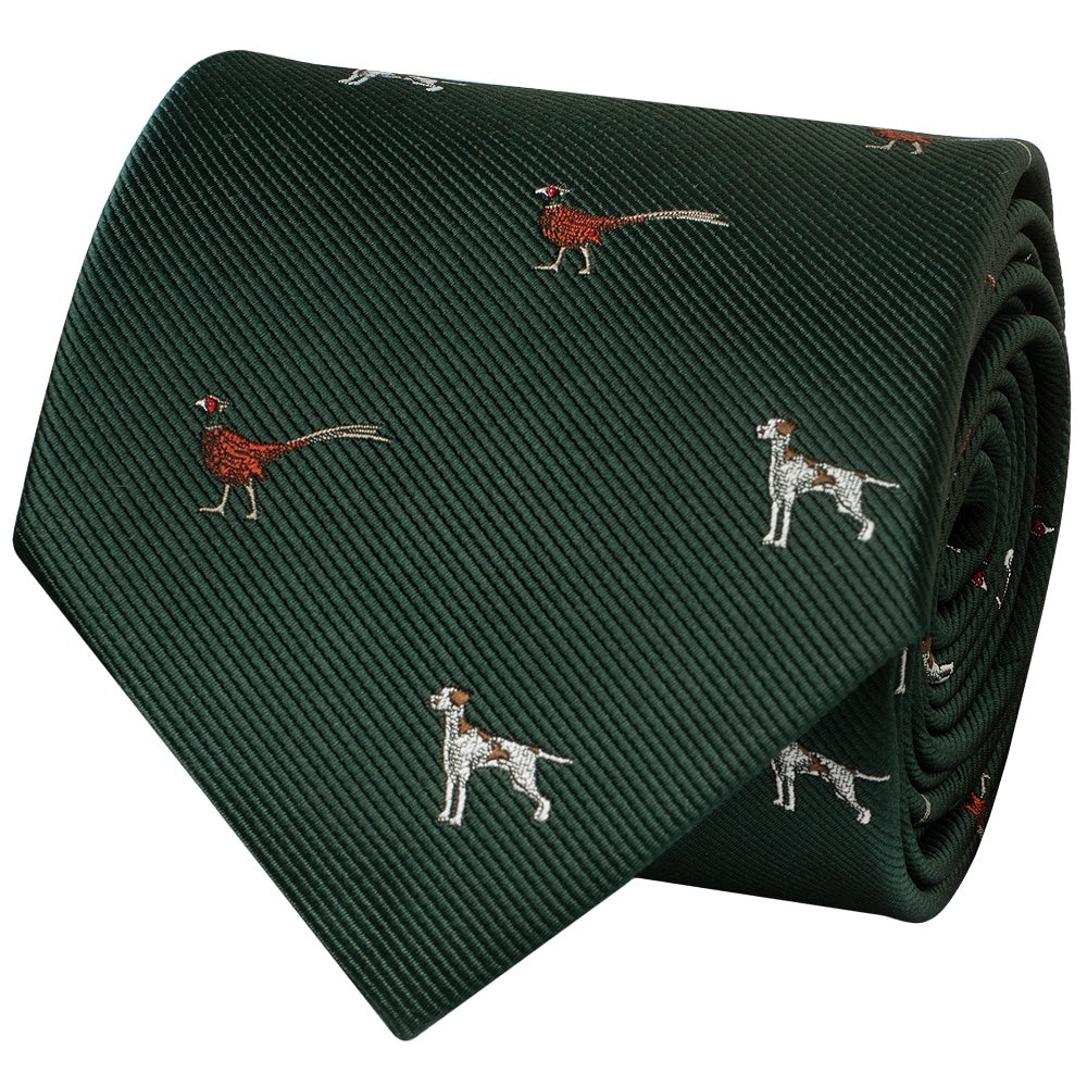Bottle Green Dog And Pheasant Classic Mens Tie 2