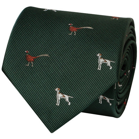Bottle Green Dog And Pheasant Classic Mens Tie 2