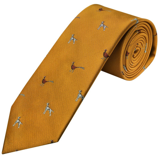 Gold Dog and Pheasant Classic Mens Tie