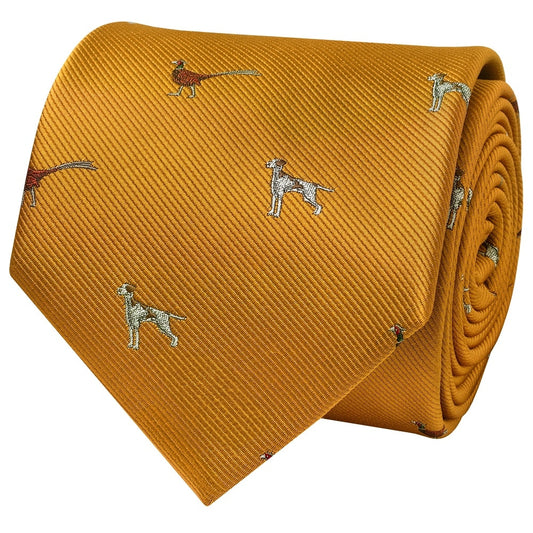 Gold Dog and Pheasant Classic Mens Tie
