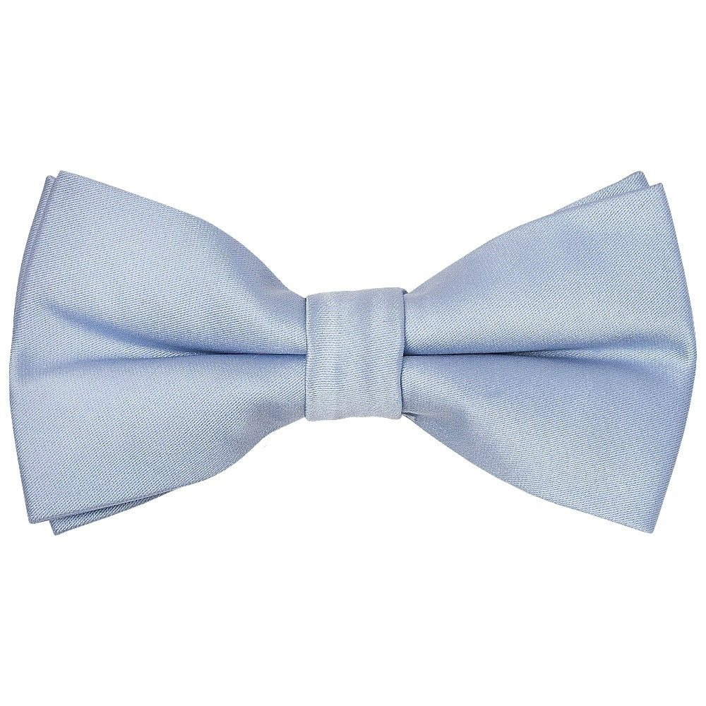 Pre Tied Plain Dusty Blue Satin Boys Bow Tie and Pocket Square Set Age 8-11