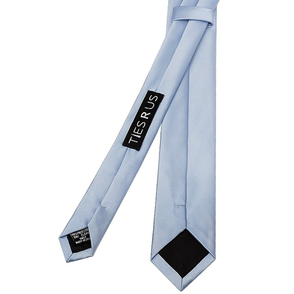 Plain Dusty Blue Satin Skinny Mens Tie And Pocket Square 4
